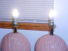 Vtg  PEACH Pair ART DECO Ceramic Clam Shell Table Bedside Boudoir Lamps 17" Tall — photo 8