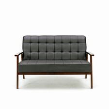 2 Seater Love Seat Retro Accent Wood Frame Armchair Cushion  Faux Leather