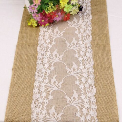 Shabby Chic Burlap Floral Lace Table Runner Ideal for Parties and Events - Picture 1 of 46