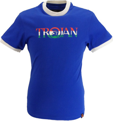 Trojan Herren T-Shirt Kobaltblau Rasta Logo 100% Baumwolle Pfirsich