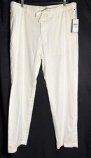 Perry Ellis Men  s 34x32 Linen Blend Lightweight Button Fly Bright White Pants