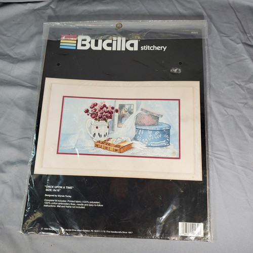 Bucilla Stitchery Embroidery Once Upon A Time #40282 Stamped Kit Flowers Vintage - Picture 1 of 7