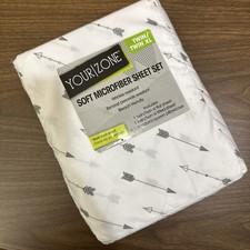 New Twin, Twin XL Bed Sheet Set Soft Microfiber Arrows White Gray New In Package