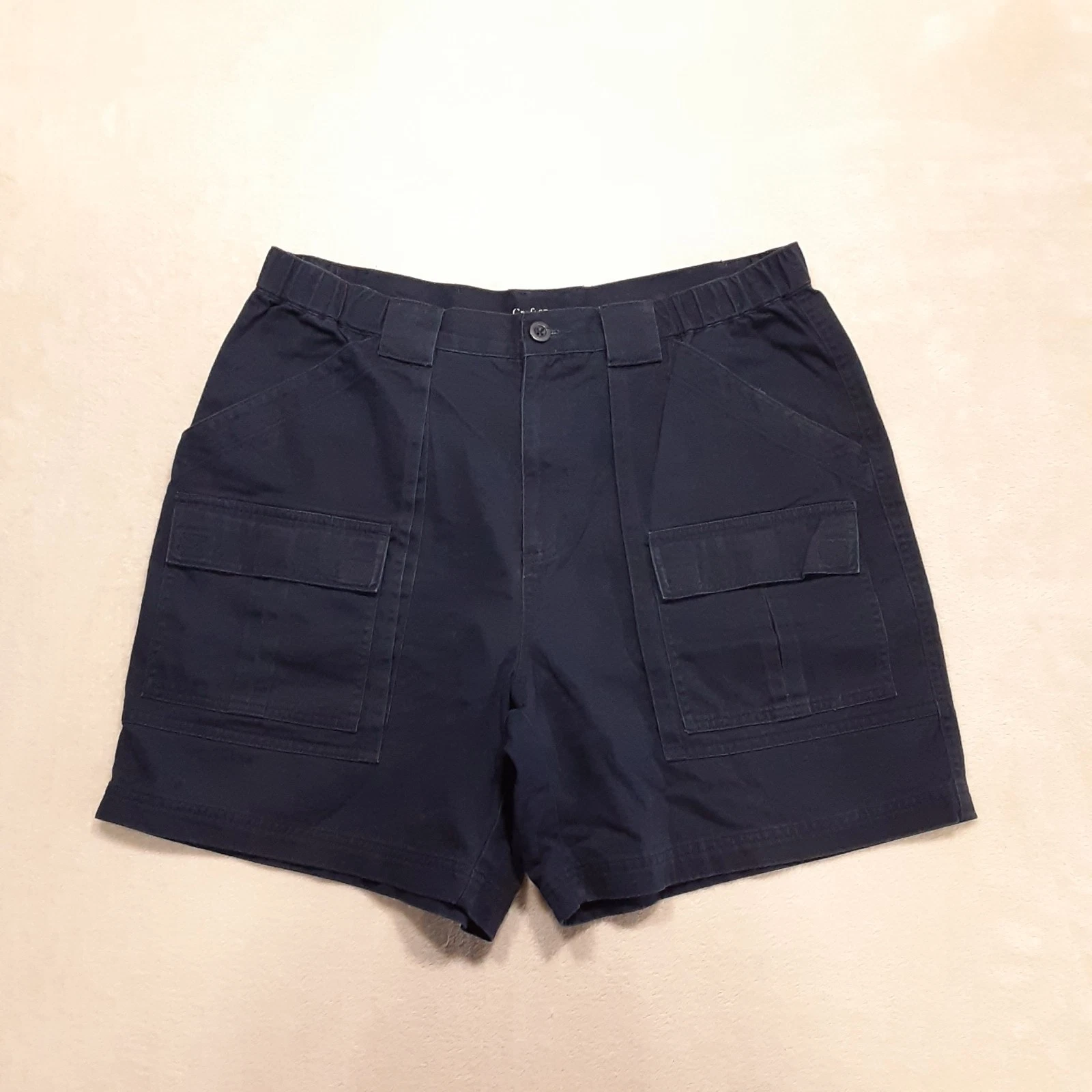Croft & Barrow Mens Elastic Waist Cargo Shorts 34 Blue Navy Cotton 6" Inseam