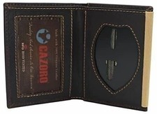 RFID Blocking Genuine Vintage Leather Bi-Fold Badge Holder Wallet Shield Style w