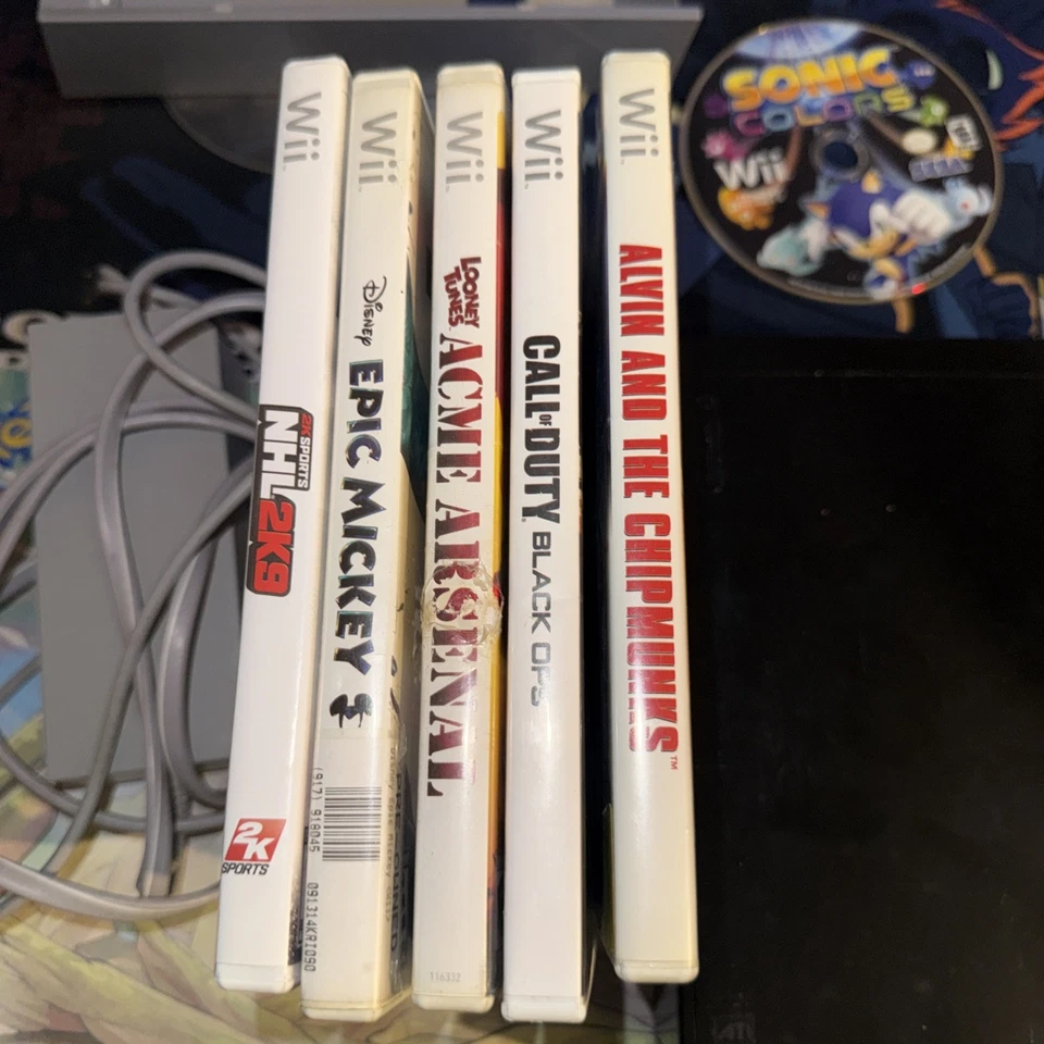 Consola Nintendo Wii Negra RVL-101 Paquete con Controlador/Juegos Probados DEPORTES Foto 2 de 4