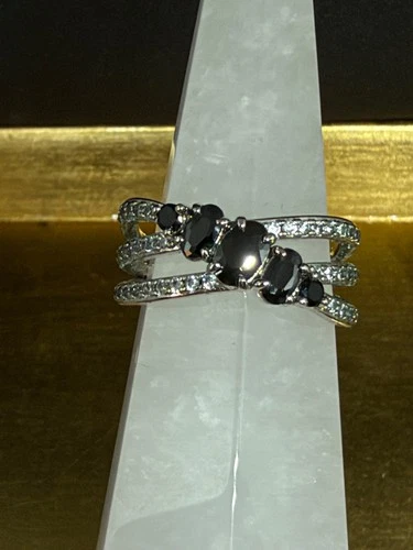 Bomb Party Ring Sz 9 "Cross my Heart" Black Onyx & CZ on Rhodium - product listing photo