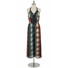 Hot Swag Maxi Dress Snake Print Halter Lace Up Smocked Waist Multicolor XL