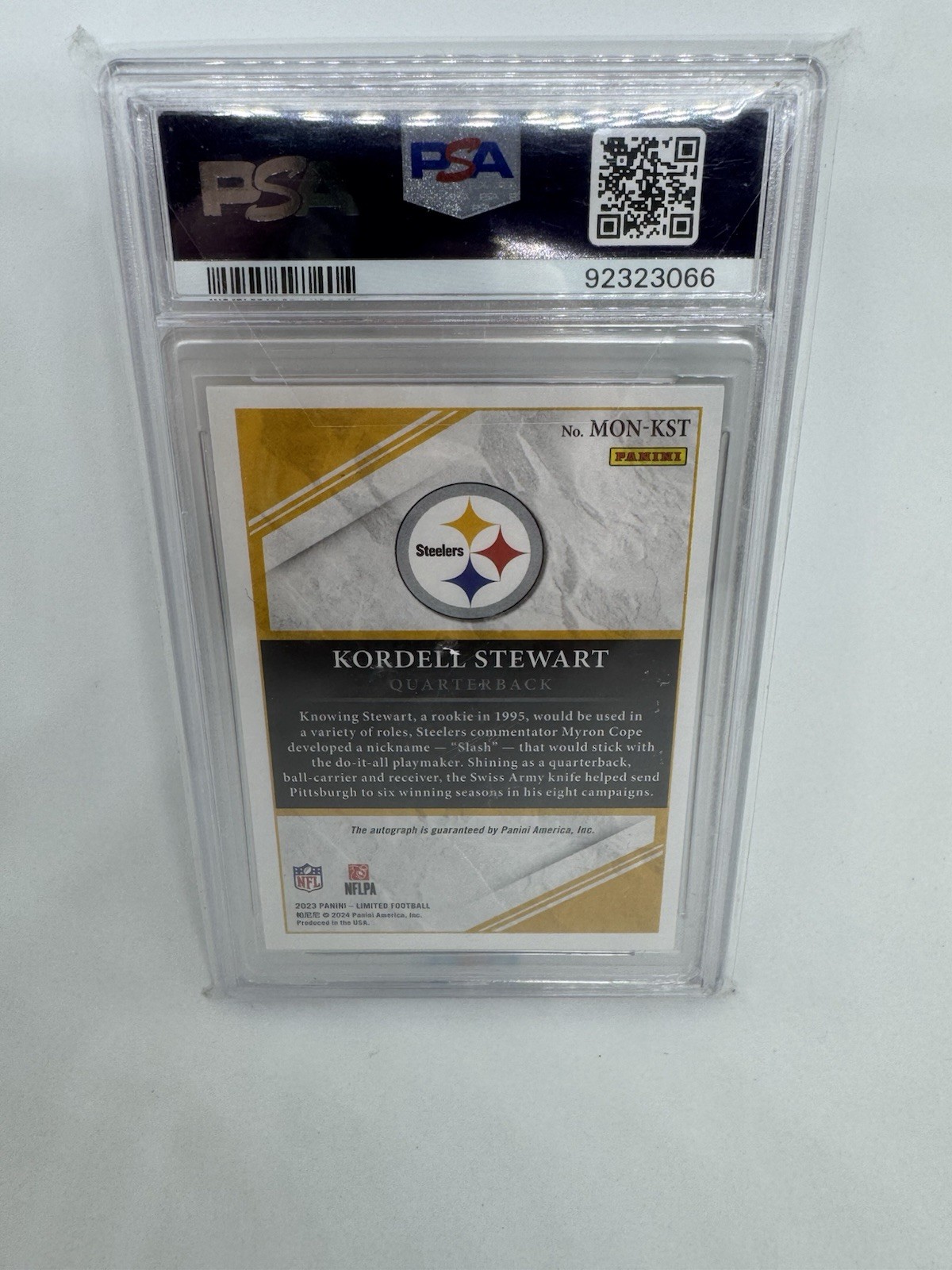 2023 Panini Limited Monikers Kordell Stewart #d /10 - PSA 9 / AUTO 10 view 2