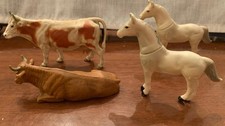 Lot Of 4 Vintage Celluloid Plastic Cows Horses- Farm Countryside Animals