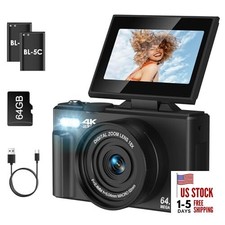 4K Digital Camera with WiFi Transfer, 3 inch 180  Flip Screen with SD Black