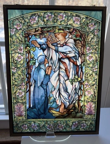 Vtg 90s Stained Glass Suncatcher Repro L C Tiffany “The Annunciation” 9”x12.5”