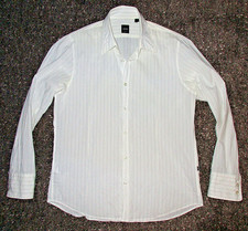 Vintage 2000's Men's HUGO BOSS White Striped Button Shirt Size Large slim fit 
