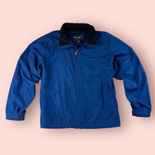 Eddie Bauer Men Medium Blue Full Zip Packable Hooded Windbreaker Jacket Vented