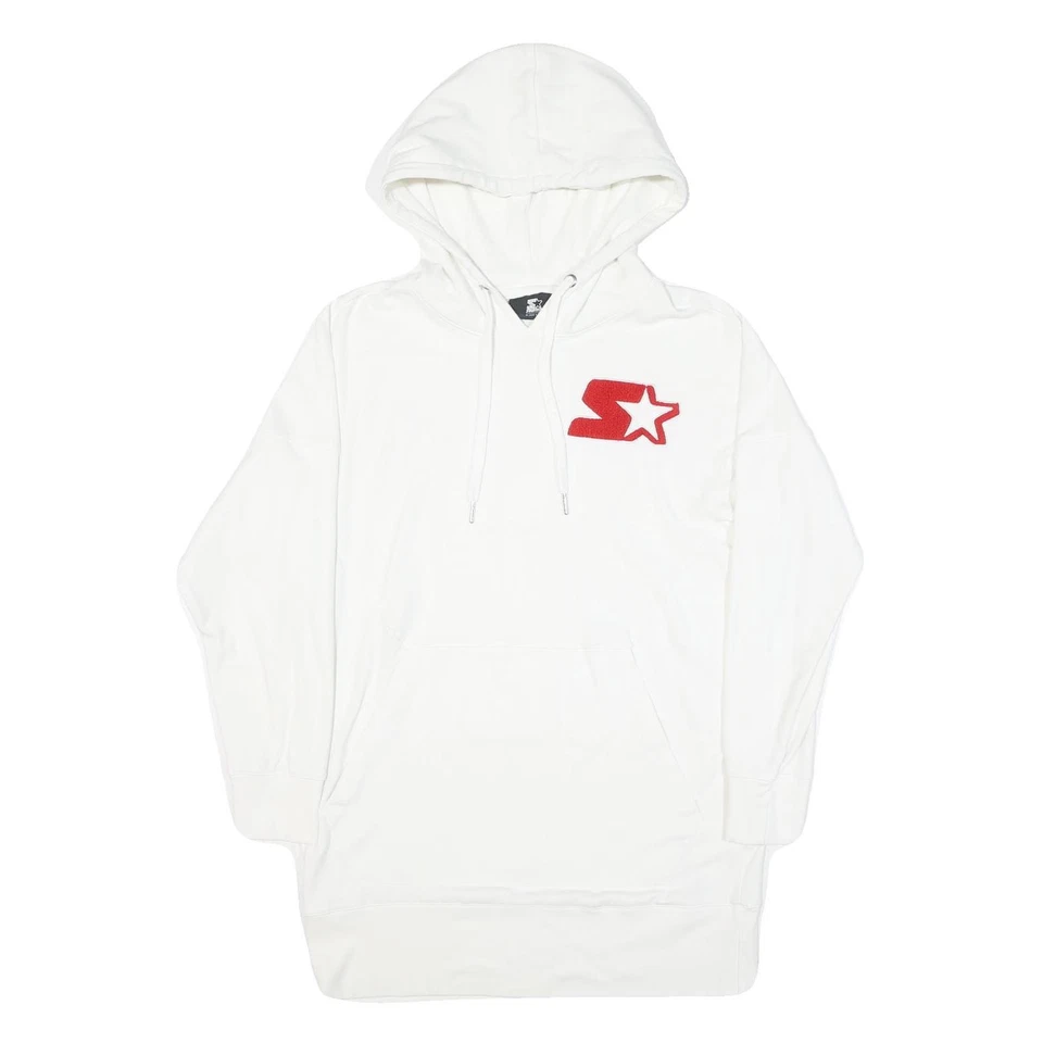 STARTER Hommes Blanc Capuche M Rouge Logo Coton Mélange Pull Décontracté Sport - Photo 1/4