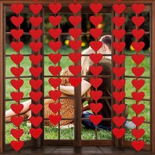 72PCS Felt Red Heart Garland NO DIY Red Heart Hanging String Garland for Valenti