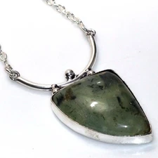 925 Silver Plated Chunky Moss Prehnite Necklace Jewelry Size 22" MJ