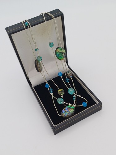 Marks And Spencers Layered Silver Tone & Abalone Shell Beaded Station Necklace - Picture 1 of 11