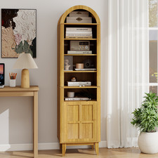 71" Tall Arched Storage Cabinet with Doors, Adjustable Shelves, Solid Wood Legs
