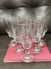 Vtg Set Of 6 Libbey Sirrus Ribbed Design Clear Glass Footed Water Goblets 7.5”