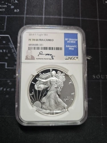 2018-W Proof 1 oz American Silver Eagle NGC PF70 Ultra Cameo Moy Signed