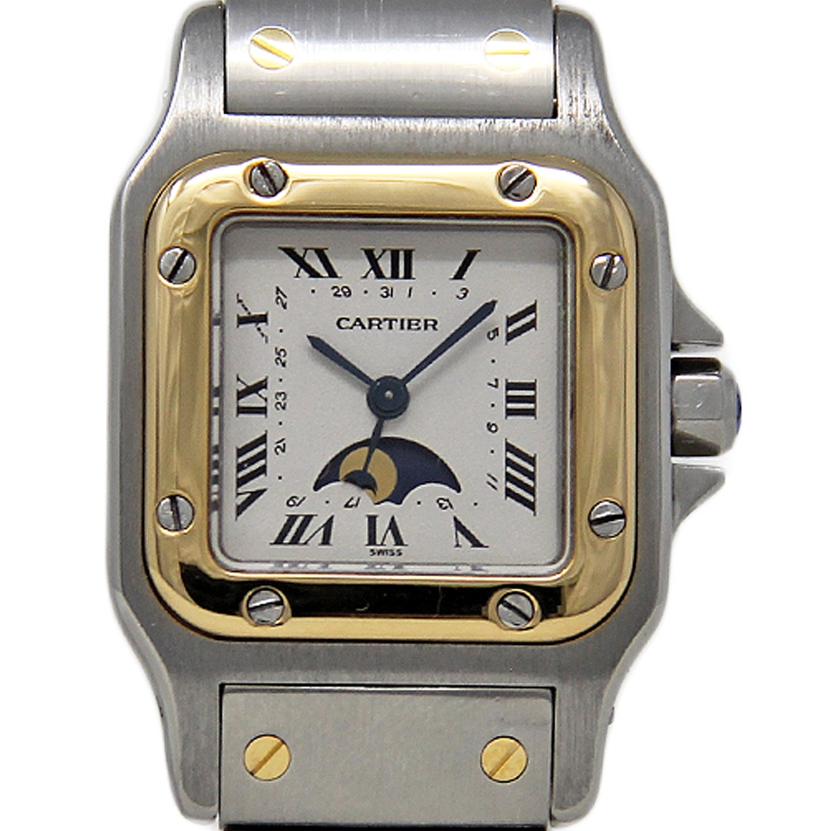 Cartier Santos Galbee 24mm Moon Phase Steel Yellow Gold Watch W20008C4-image