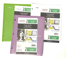 Five Star Customizable 2 Pocket Plastic Folders Violet-White-Lime Green 3-PK