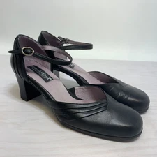 Beautifeel Liza Ankle Strap Leather Pumps Black Womens Heels Size 37 US 7 – 7.5