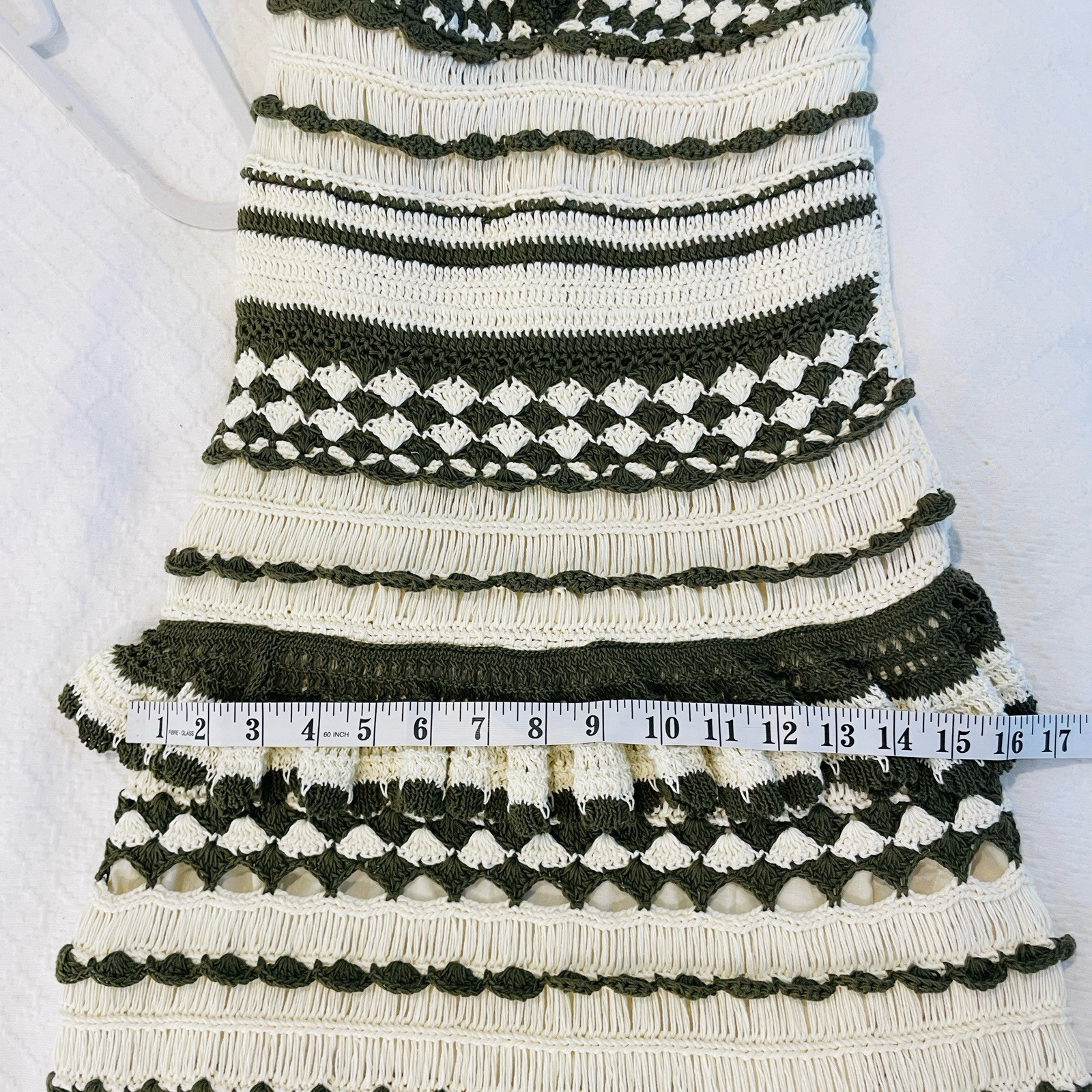 Zimmermann Devi Frill Cotton Crochet Midi Dress Size 0/AU 8/US 4 Cross Back Tie