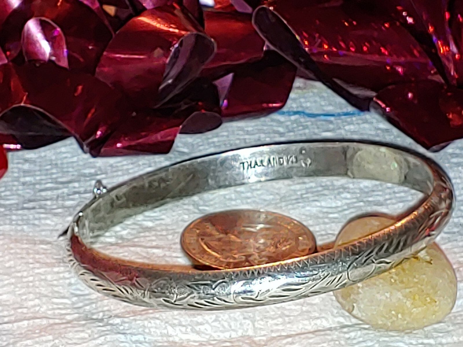 Sterling Silver Etched Patterned Bangle Bracelet … - image 1