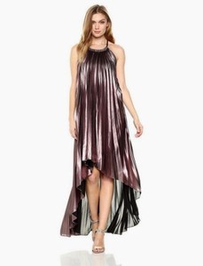 bcbg metallic pleated gown
