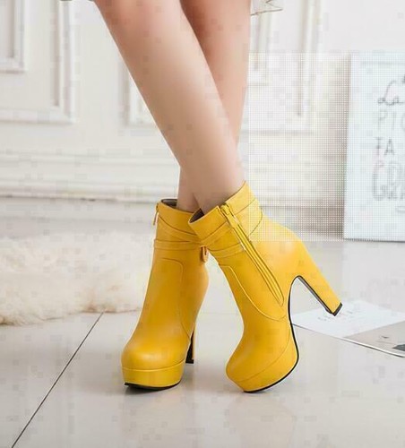 Women's Rhinestones Platform Block High Heel Ankle Boots Round Toe Shoes Plus Sz - Bild 4 von 9