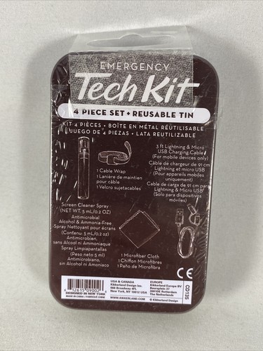 Kikkerland Emergency Tech Kit, 4 Piece Set Lightning, Micro USB Connector In Tin - 第 2/2 張圖片