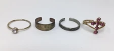 Estate Find Junk Drawer Jewelry Lot of 4 Rings Footprints Pink Cross Tribal etc