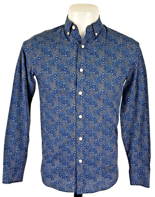 BANANA REPUBLIC Herren blau geblümt L/S ABENDHEMD SCHMAL BÜGELFREI - XS - 36'' - 59£