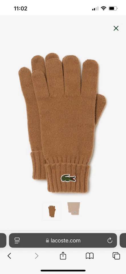 NUEVO CON ETIQUETAS LACOSTE Hombres Guantes Mitón Marrón 100% Lana Croc Logo RV045251SIX Tejido Talla M Foto 3 de 4