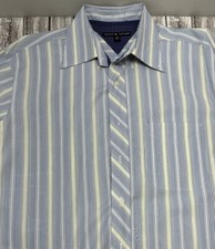 Tommy Hilfiger button down shirt Men Large 16 32-33 blue white green long sleeve