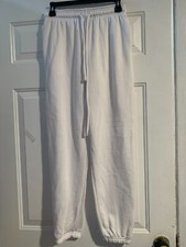 Women  s Bella  Canvas Fleece Jogger WHITE Sweatpants Size M