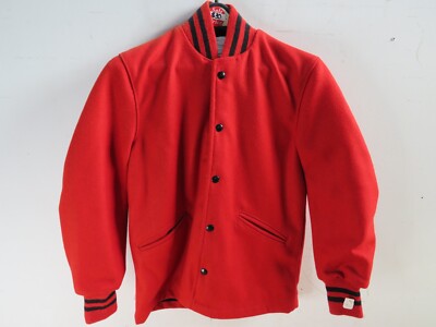 Vintage DeLong Lettermans Varsity Jacket Red/Black Size 14 NOS