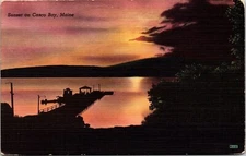Sunset Casco Bay Maine Me Linen Dock B Wob Note Pm Postcard
