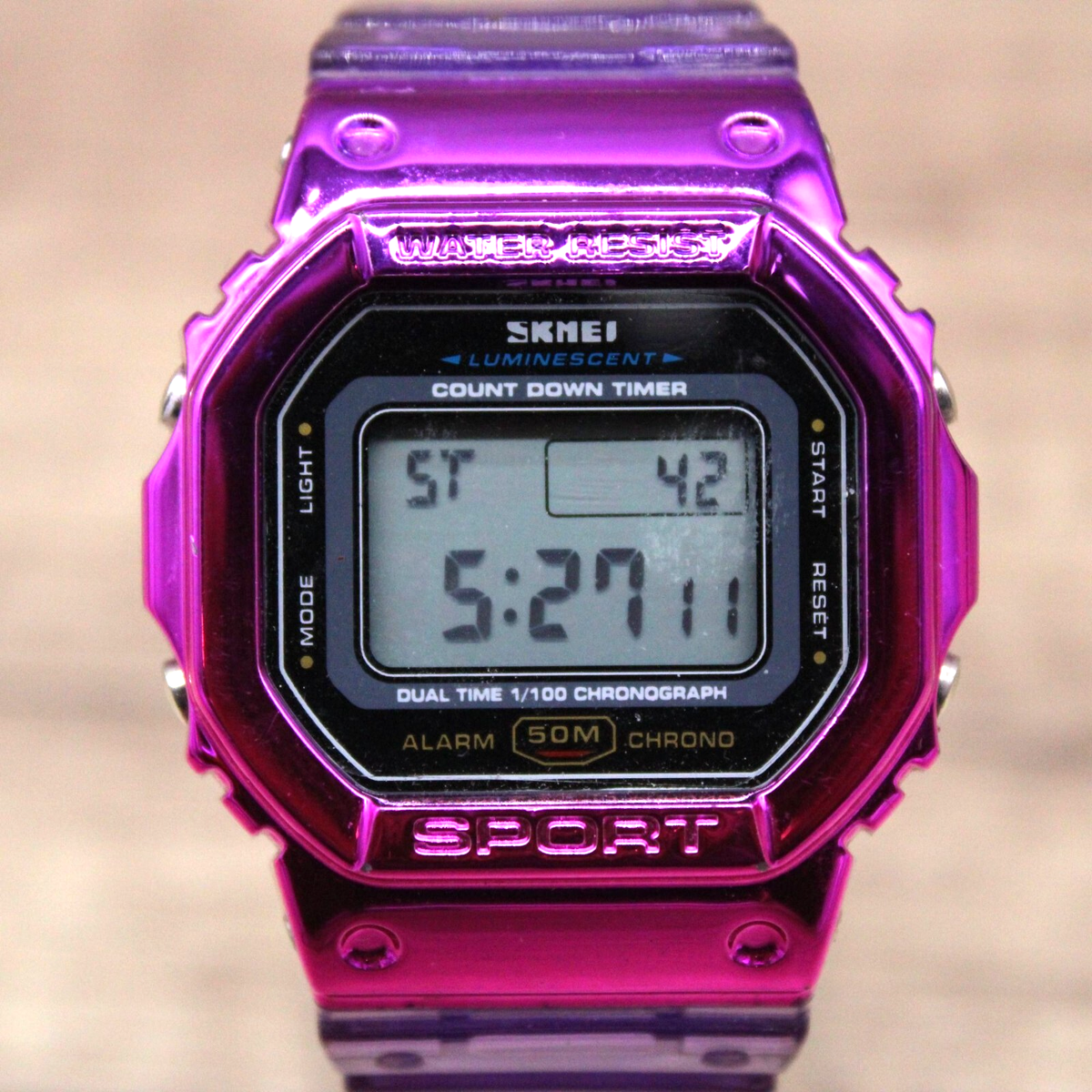 SKMEI Purple Six Digits Digital NWT As Is Silicone Silver Heart Week Days Unisex SKMEI 2056 Electronic Watch for Men Women Waterproof Sport  main image 3