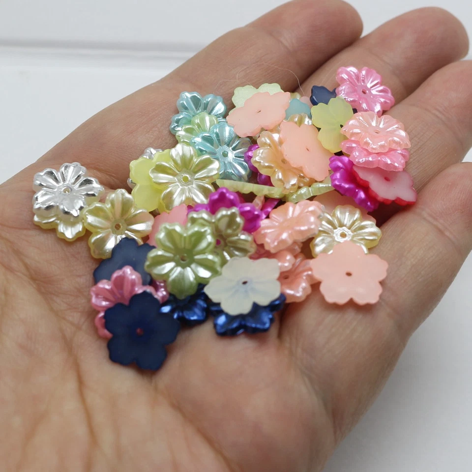 200 Mixed Color Pearl flower 12mm FlatBack Center Hole Sew On Costume Craft - Image 4 of 4