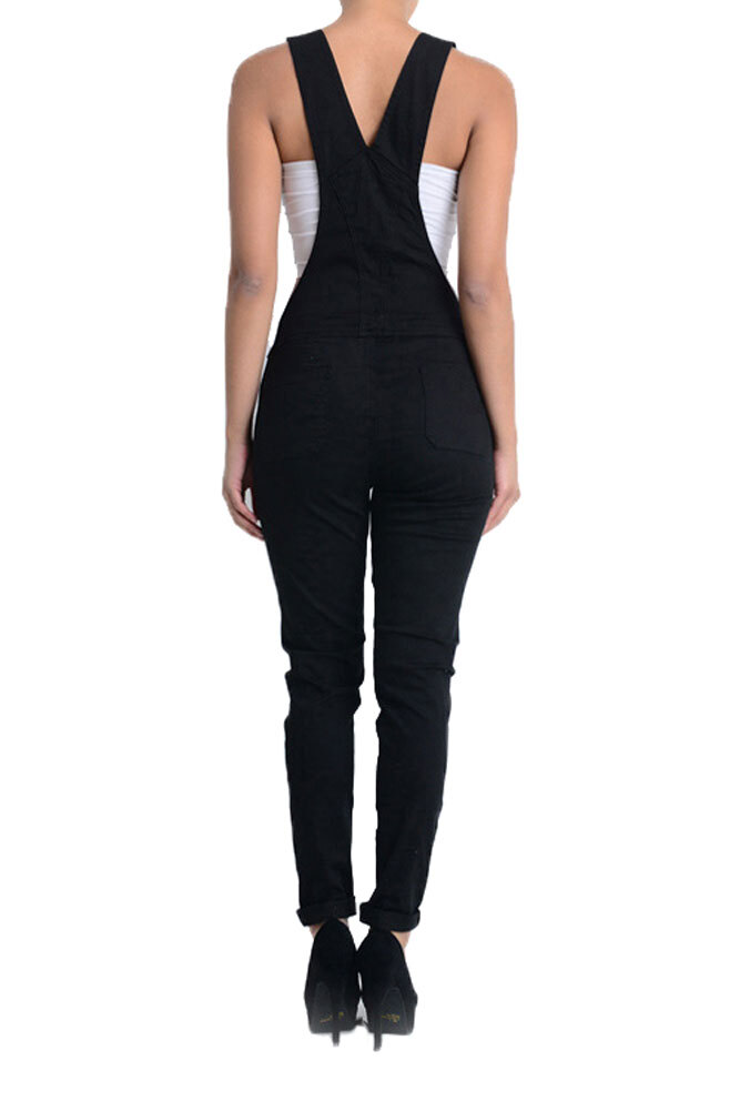 American Bazi Women's Solid Ripped Romper Jumpsuits Skinny