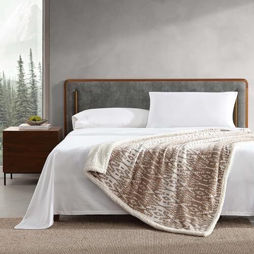 Eddie Bauer Throw Blanket Reversible Sherpa Fleece Cozy Plaid San Juan Oyster - Picture 7 of 8