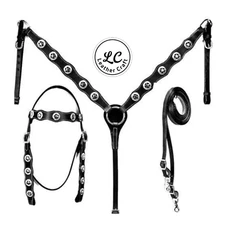 HORSE HEADSTALL BREASTPLATE AND REINS TACK SET HANDMADE PREMIUM LEATHER