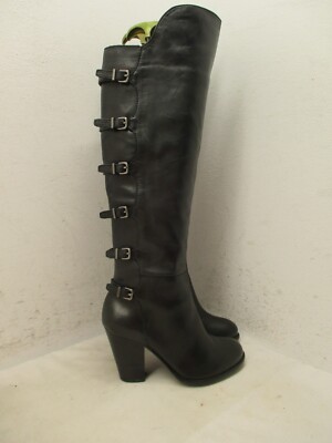 GIANNI BINI SAMONNE Above the Knee Black Leather Zip Up Boots Size 6 M