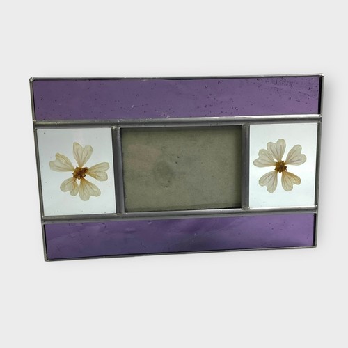 VTG 90s Y2K Cottage Core Picture Frame Purple Stained Glass Pressed Flowers Carr