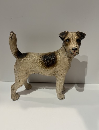 Vintage Hubley Wire Hair Fox Terrier Airedale DOG Doorstop Cast Iron ORIG PAINT