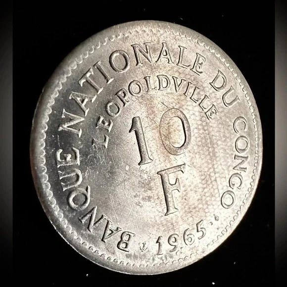1965 African Congo 10 Francs Lion Face Aluminum Coin Brilliant UNC - Image 4 of 4