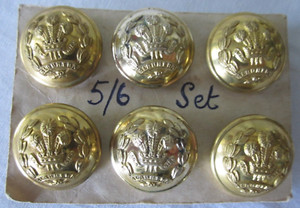 Six WW1 British Army Middlesex Regiment Gold Officer Buttons 25mm 5/6 Set London